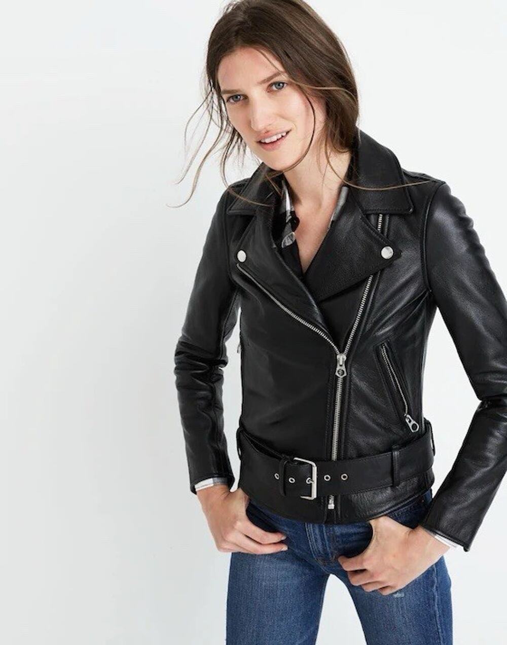 Madewell Ultimate Leather Motorcycle Jacket Black Moto Biker Leather Jacket L
